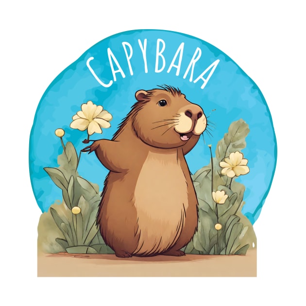 Capybara in the Flowers by Little Duck Designs