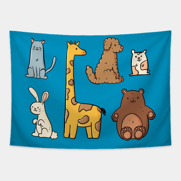 Animal flat Cute Illustration Tapestry by Mako Design 