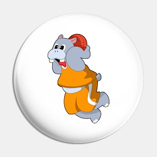 Hippo at Basketball Sports Pin