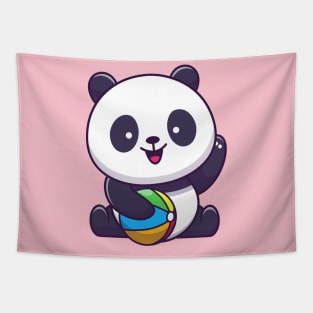 Cute Panda Playing Ball Cartoon Tapestry