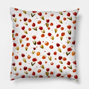 Watercolor tulips pattern - red and olive green Pillow