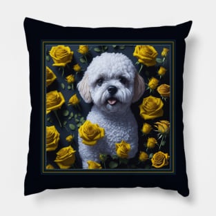 Maltipoo yellow roses Pillow