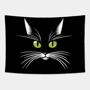 Green-eyed black cat in the dark Tapestry