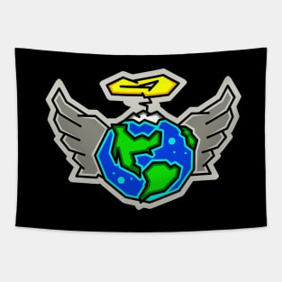 Planet Earth Angel with a Halo and Wings - Angelic Gaia - Earth Angel Tapestry