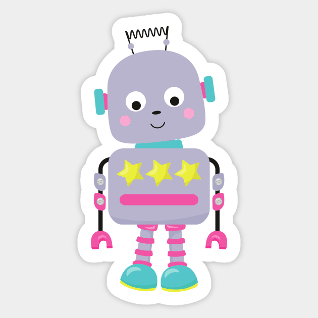 Cute Robot, Silly Robot, Funny Robot, Purple Robot - Cute Robot - Sticker