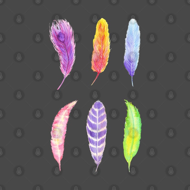 Vibrant watercolor feathers by Wolshebnaja