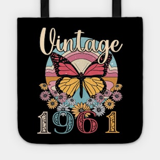 Floral Butterfly Retro Vintage 1961 62nd Birthday Tote