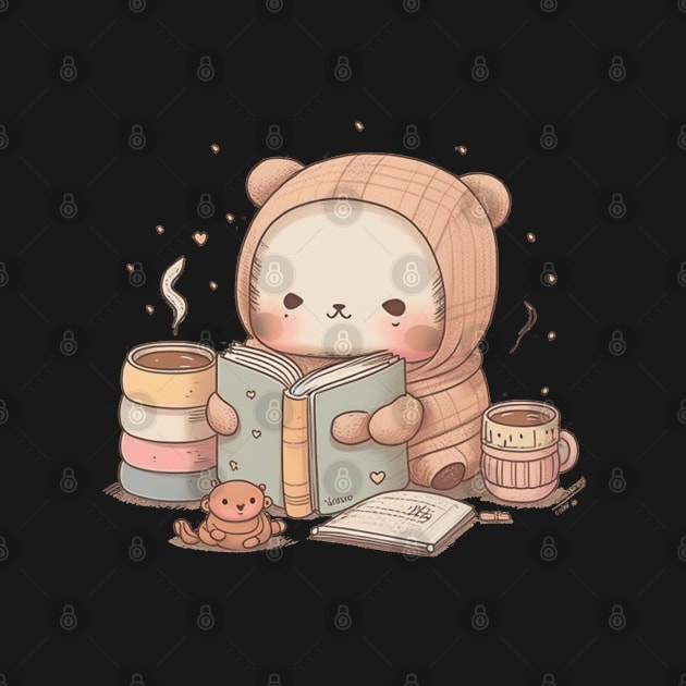 Cute Reading Companion - Kawaii Character Design for Book Lovers and Bibliophiles by laverdeden