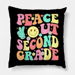 Peace Out Second Grade Groovy 2Nd Grade Last Day Of School T-Shirt Pillow