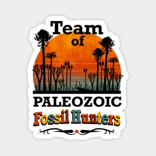 Team of Paleozoic Fossil Hunters. Vintage look. Magnet