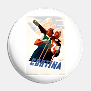 CORTINA ITALY Winter Sports Holiday Advertisement Vintage Skiing Pin