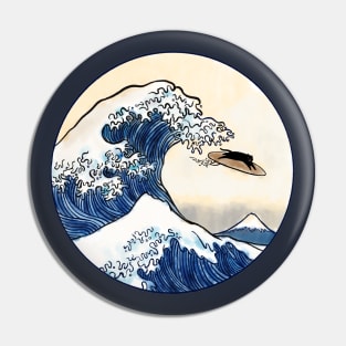 Great Wave off Kanagawa Cat Surfer Pin