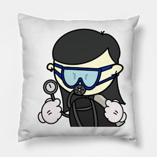 Ordinary Scuba Diving woman, Minimal cartoon, plain cute design Pillow