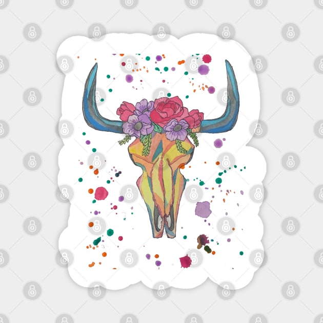 Colorful Cow Skull Magnet by LuvbuzzArt