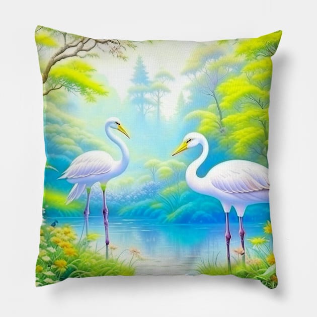 Swans in The Forest Pillow by Odetee