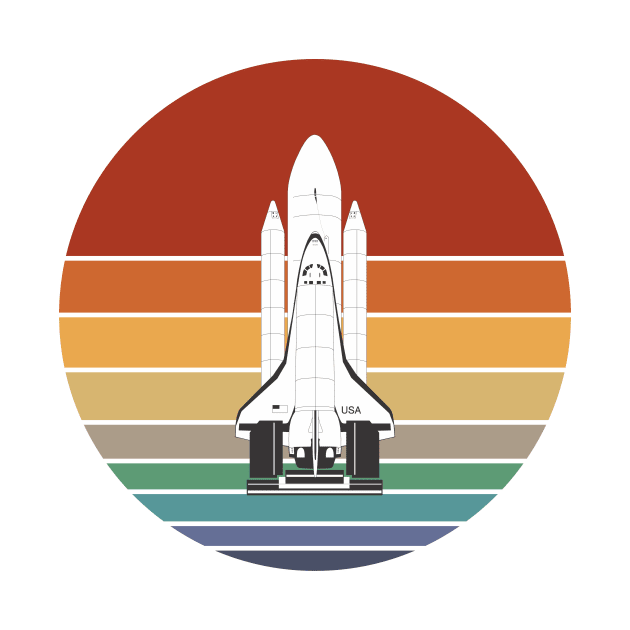 80s Retro Space Rocket On A Colorful Sun by iZiets