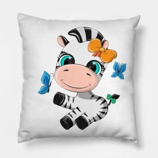Cute zebra with a bow on his head. Pillow
