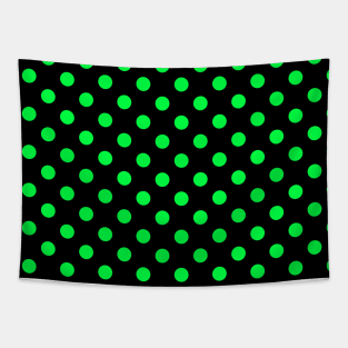 Green Polka Dots Pattern on Black Background Tapestry