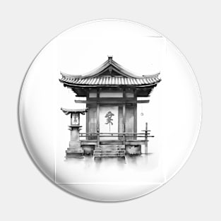 Black and White Shinto Shrine Painting Pin