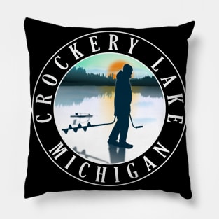 Crockery Lake Ice Fishing Michigan Sunset Pillow
