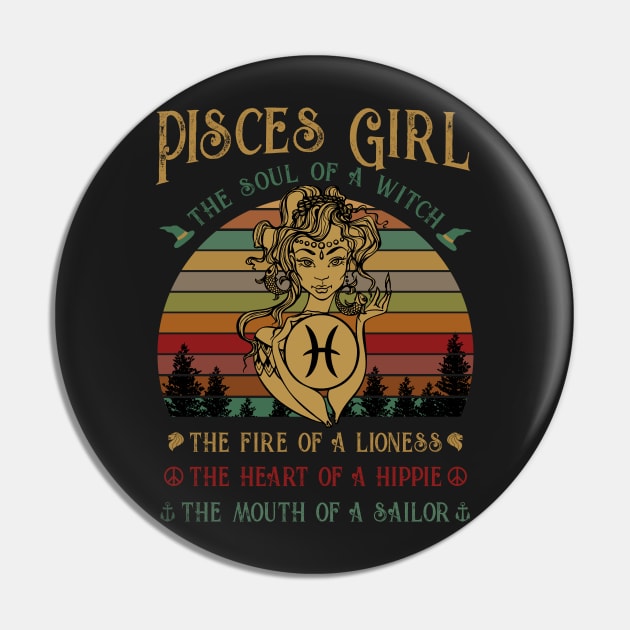 Pisces Girl The Soul Of A Witch Awesome T shirt Pin by TeeLovely