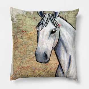 Trakehner Horse on Vintage Map Pillow