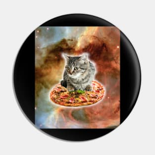 Galaxy Kitty Cat Riding Pizza In Space Pin