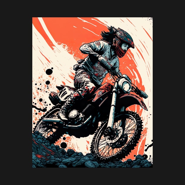 Dirt bike rider with Japanese style red background by KoolArtDistrict