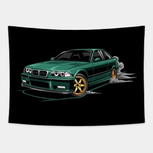 M3 E36 Car Illustration Green Tapestry