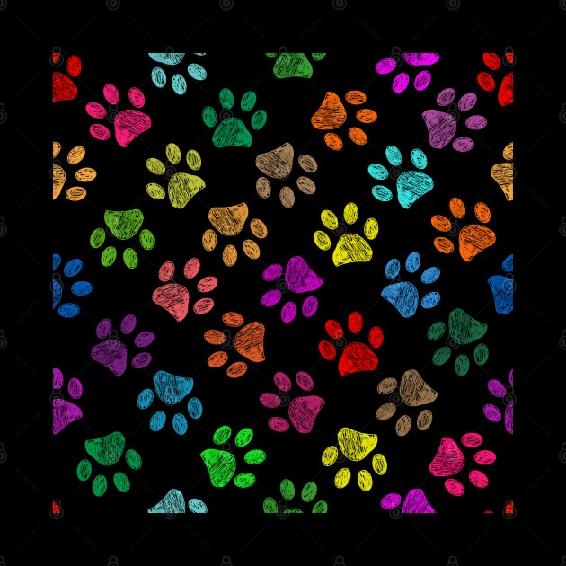 Colorful vibrant colored doodle paw prints by GULSENGUNEL