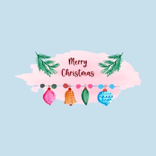 Merry Christmas Watercolor design - Colorful Baubles, Ornaments, Decoration T-Shirt