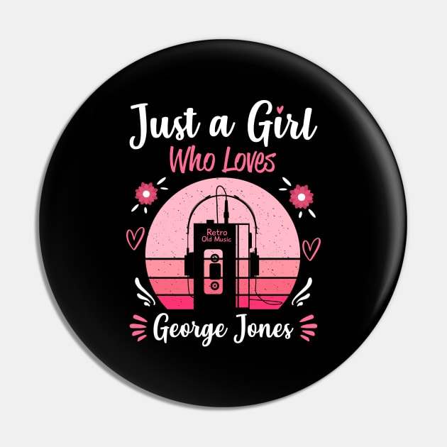Just A Girl Who Loves George Jones Retro Headphones Pin by Cables Skull Design
