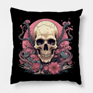 Classical Skull with Flowers and Sticks Pillow