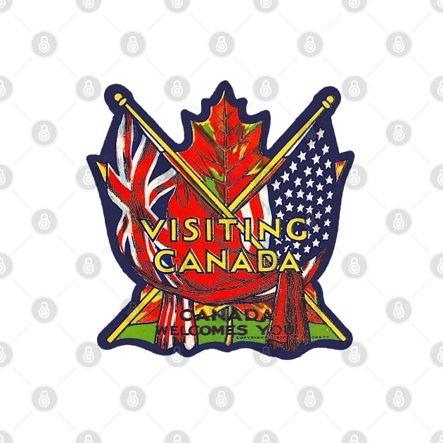 Visiting Canada Antique Travel USA American Canadian Flag by DD2019