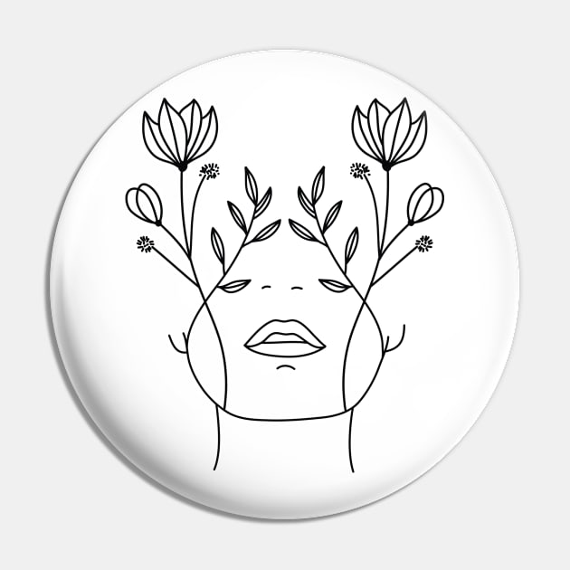 Flower Face Lady Pin by MinimalLineARt