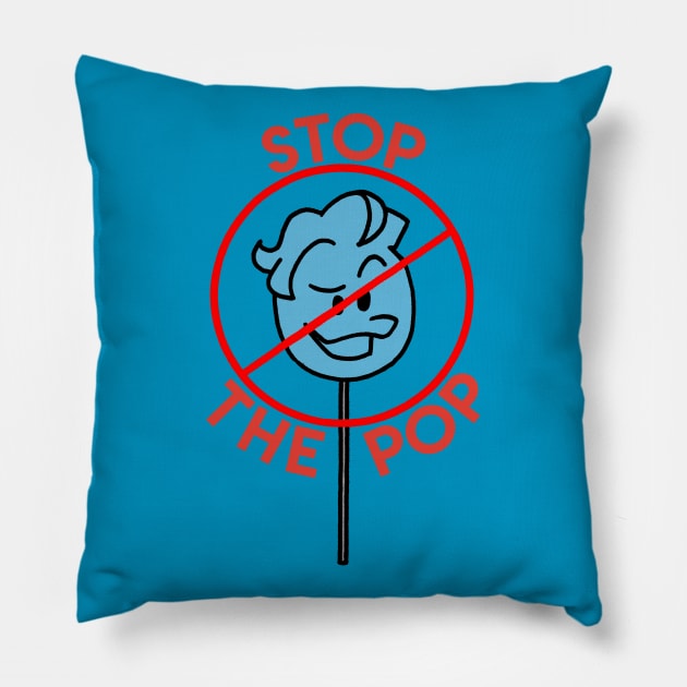 Stop The Pop (c) Louie Inc. Pillow by fun stuff, dumb stuff