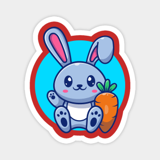 Cute Rabbit Sitting With Carrot Cartoon Magnet