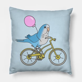 blue quaker parrot on a bike Pillow