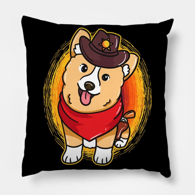 Corgboy Funny Corgi Dog Cowboy Pillow by aneisha