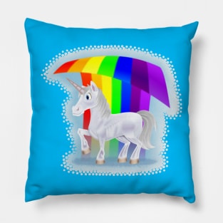 Cute Unicorn Under a Rainbow Pillow