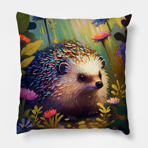 Hedgehog Animal Portrait Painting Wildlife Outdoors Adventure Pillow by Cubebox