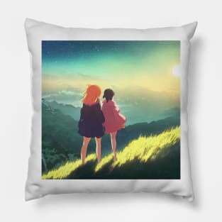 Romantic Sunrise on a Windy Mountain Top Pillow