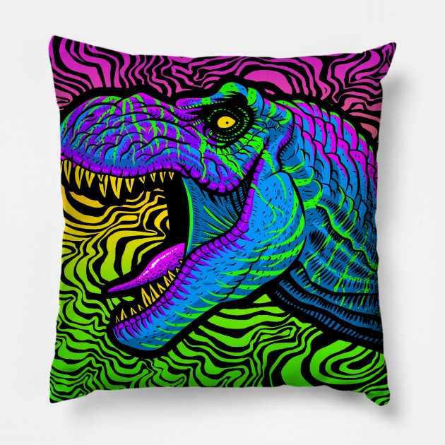 Tyrannosaurus Rex Psychedelic Pillow by albertocubatas