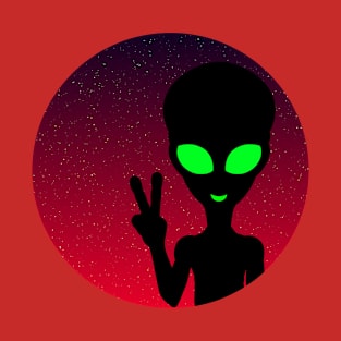 Colourful, Cute Design of an Alien Giving a Peace Sign T-Shirt