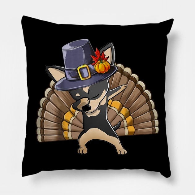 Thanksgiving  for Boys Men Dabbing Chihuahua Turkey Pillow by TeeAbe