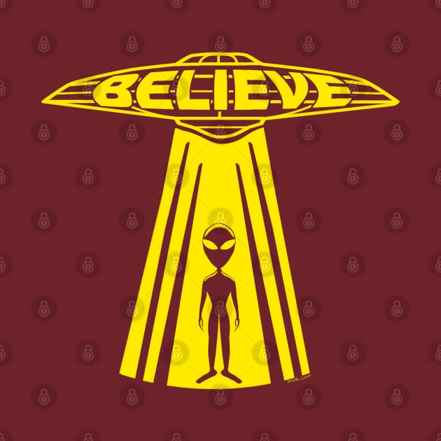 UFO and Alien Believe (yellow print) by theartofron