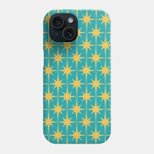 Atomic Age Retro Starburst Pattern in Mustard Yellow and Turquoise Teal Phone Case