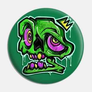 Green Graffiti Skull Pin