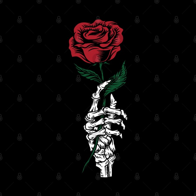 Red Rose Flower Skeleton Hand by GothicDesigns