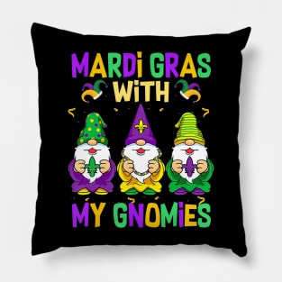 Mardi Gras With My Gnomies 2024 Mardi Gras Beads Gnomes Pillow